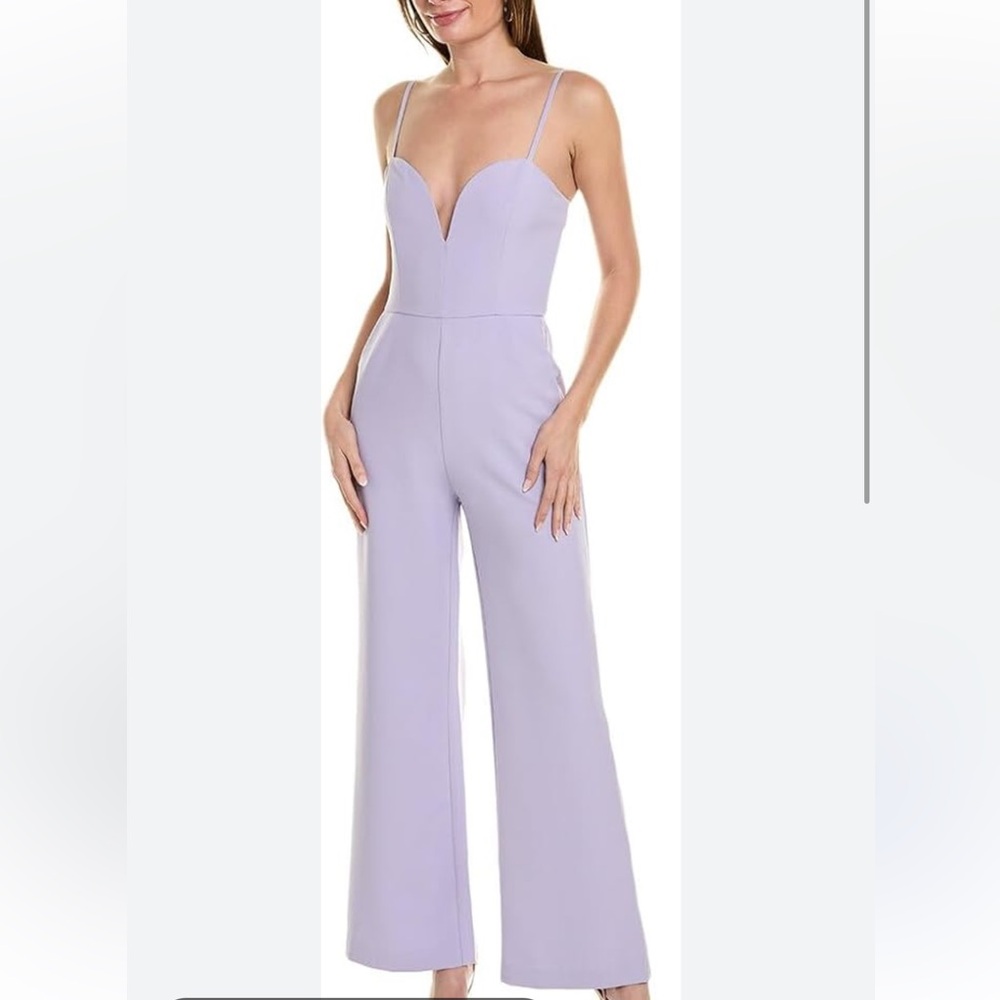 BCBG Lavender Wide-Leg Jumpsuit with Sweetheart Neckline